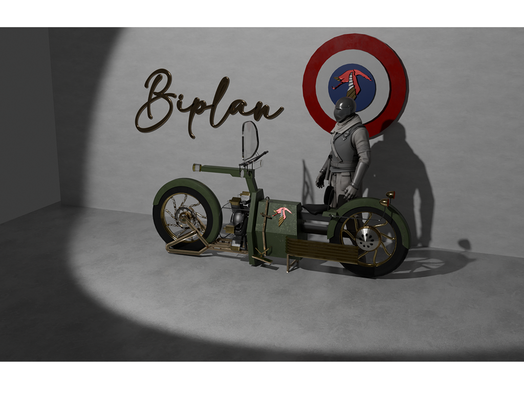 Moto triplan (Imaginaire Steampunk)